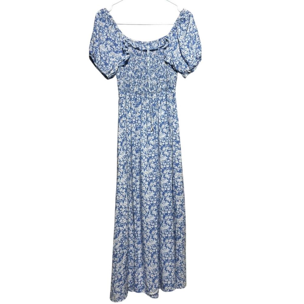 Blue White Floral Smocked Puff Sleeve Dress Petite Small Cottagecore Prairie